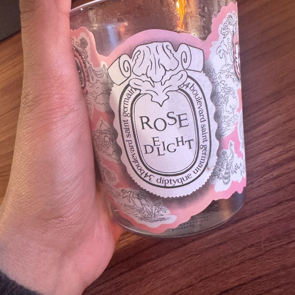 diptyque Rose Delight Candle Jar - Pink and White Label